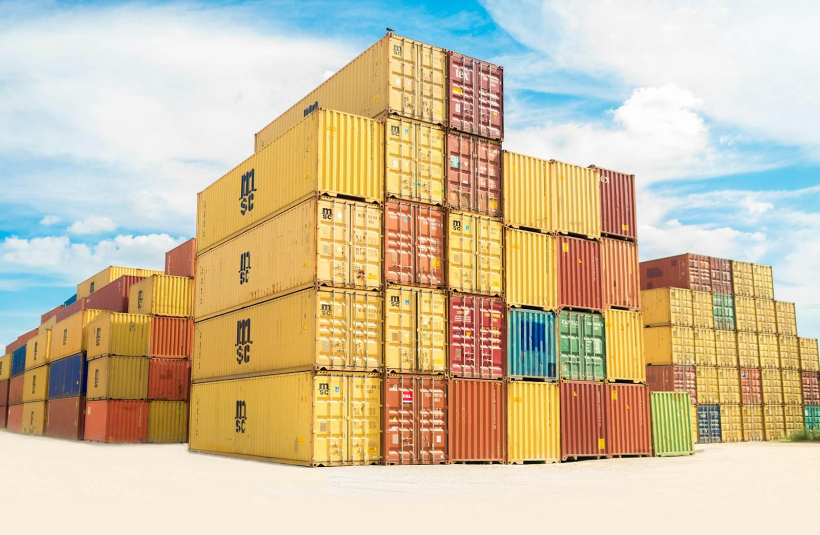 Stacked containers — sea freight LCL/FCL container operations at Tema | NDL Cargo Ghana